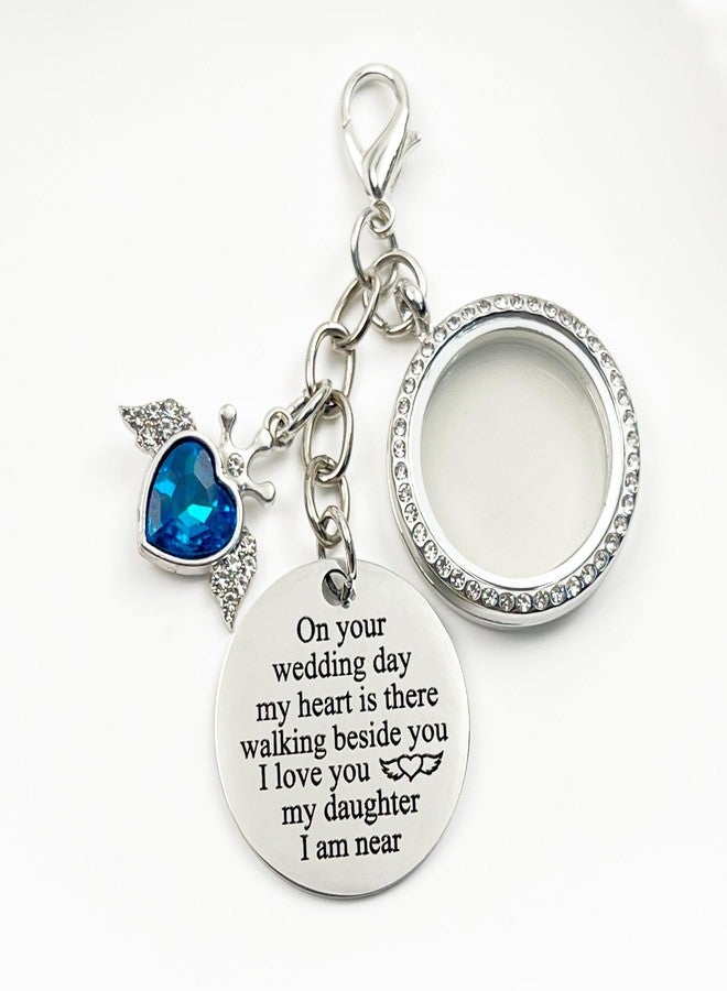 Dorla Cool Something Blue Charm for Bride Bouquet Rhinestone Photo Locket DIY Memorial Gifts Bridal Keepsake Wedding Accessories in Memory of Mom or Dad, Remembrance Gift - Image 2